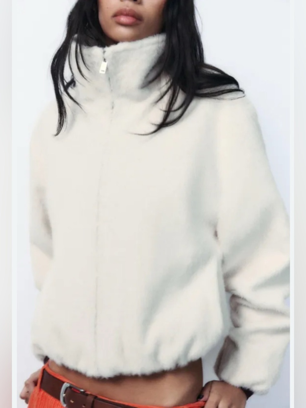 Zara Cream Plush Faux Fur Jacket